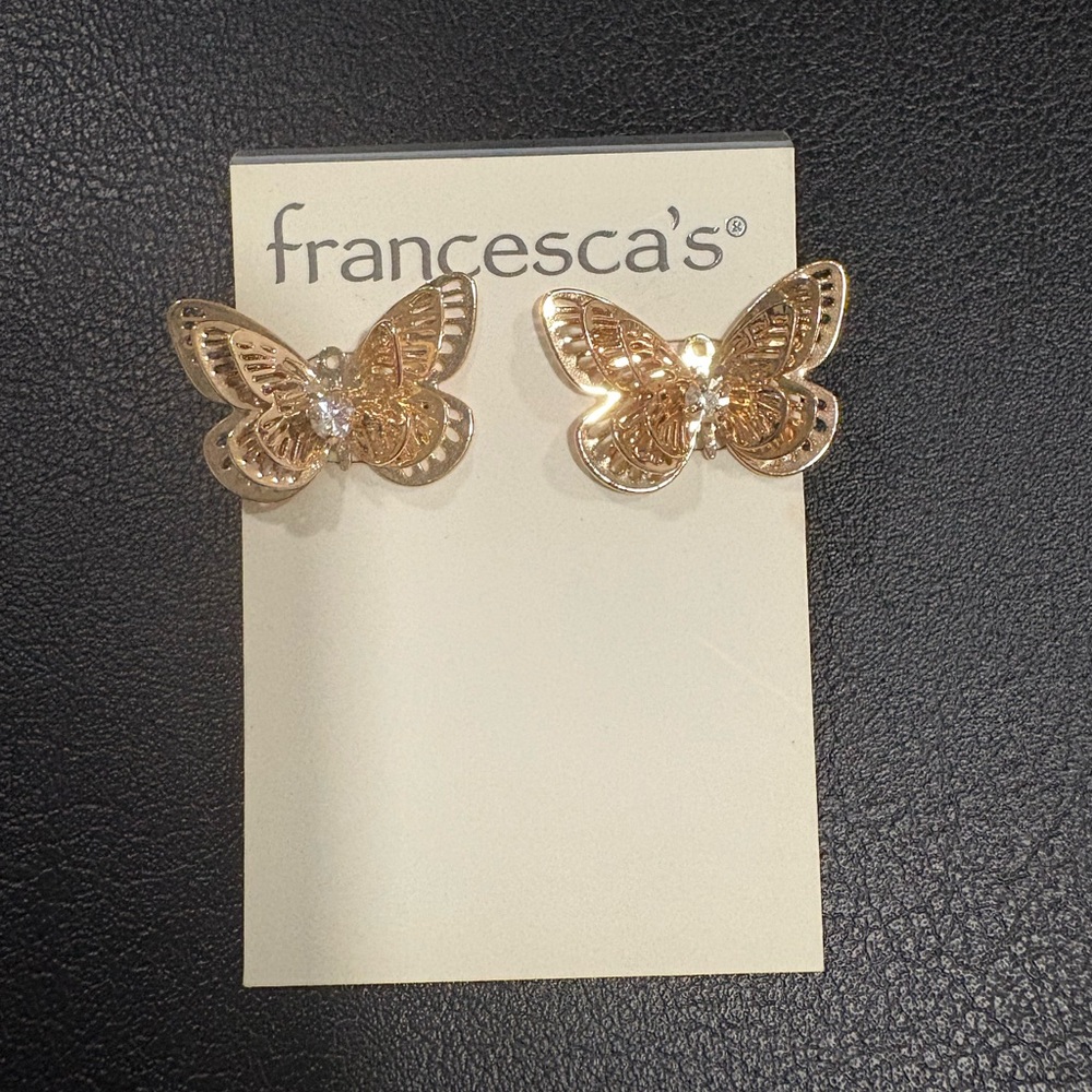 Francesca's Collections Shimmering Gold Butterfly Earrings